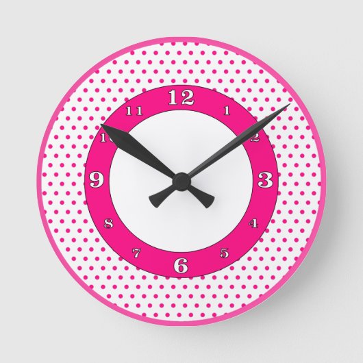 Hot Pink & White Polka Dots Runde Wanduhr (Vorderseite)