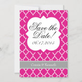 Hot Pink White Quatrefolie Speichern Sie das Date Magneteinladung (Vorderseite)