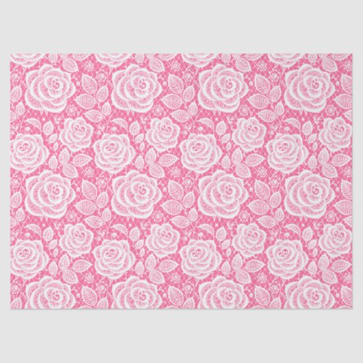 Hot Pink White Rose Lace Geschenkpapier Wrapper Ti Seidenpapier (Vorderseite)