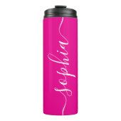 Hot Pink White Script Custom Thermal Tumbler Thermosbecher (Vorderseite)