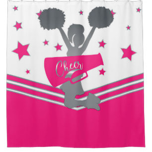 Hot Pink White Silver Stars Cheer Cheer-Leader Duschvorhang