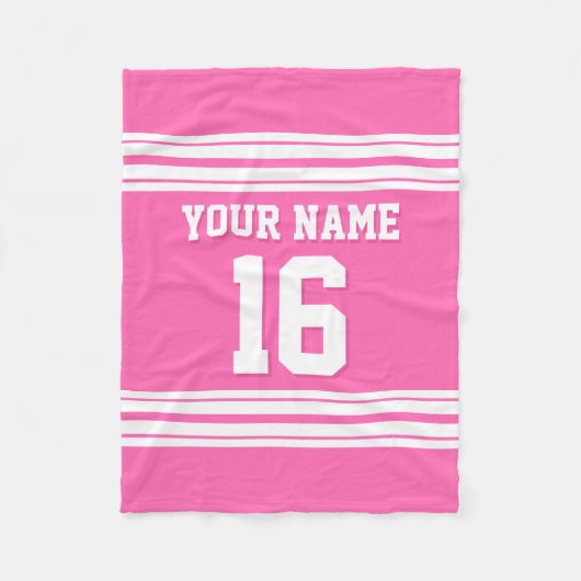 Hot Pink White Sports Jersey Fleecedecke (Vorderseite)