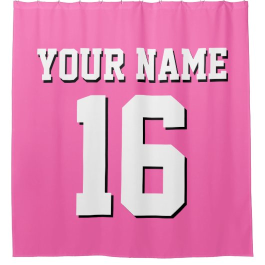 Hot Pink White Sports Jersey Team Jersey Duschvorhang (Vorderseite)