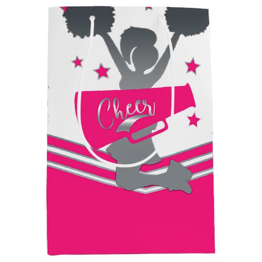Hot Pink & White Stars Cheer Cheer führendes Party Mittlere Geschenktüte (Vorderseite)