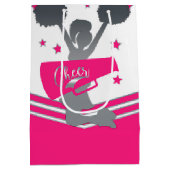 Hot Pink & White Stars Cheer Cheer führendes Party Mittlere Geschenktüte (Rückseite)