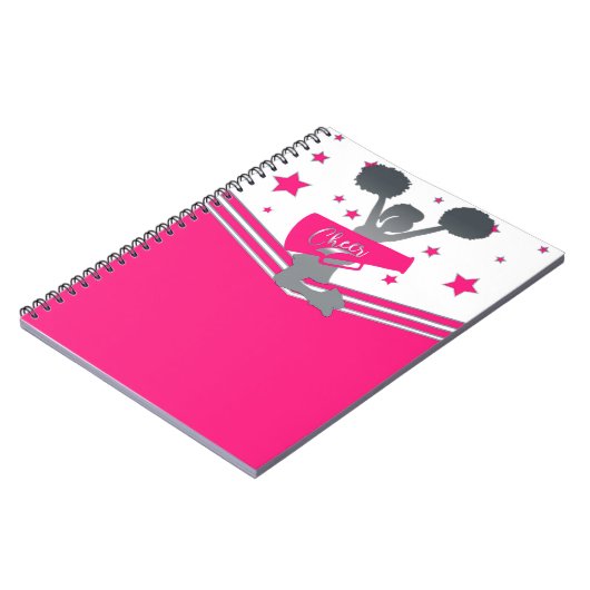 Hot Pink & White Stars Cheer Cheer Notizblock (Linke Seite)