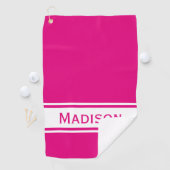 Hot Pink White Strip Modern Name Monogram Golfhandtuch (Insitu)