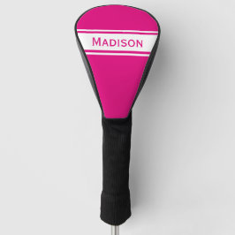 Hot Pink White Stripes Modern Name Monogram Golf Headcover