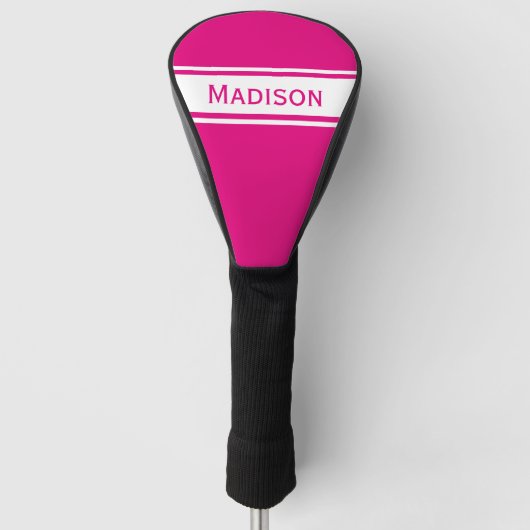 Hot Pink White Stripes Modern Name Monogram Golf Headcover (Vorderseite)