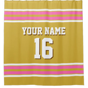 Hot Pink White Stripes Sports Jersey Duschvorhang