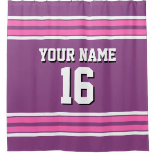 Hot Pink White Stripes Sports Jersey Duschvorhang