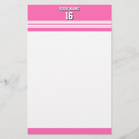 Hot Pink White Team Jersey Name Briefpapier (Vorderseite)