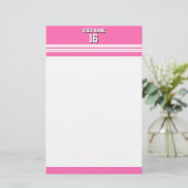 Hot Pink White Team Jersey Name Briefpapier (Stehend Vorderseite)