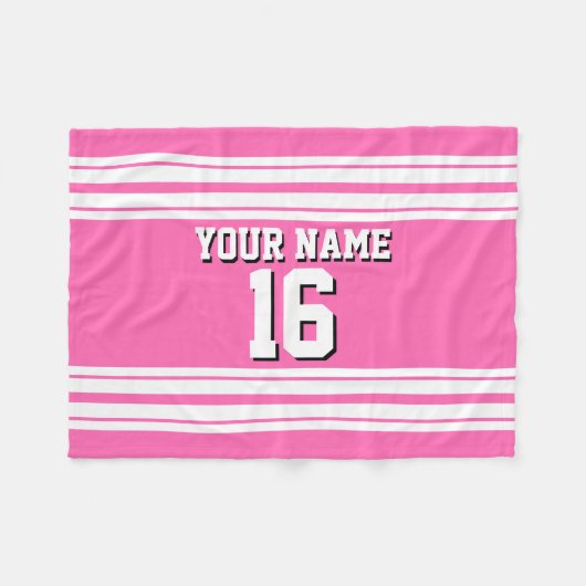 Hot Pink White Team Jersey Name Fleecedecke (Vorderseite (Horizontal))
