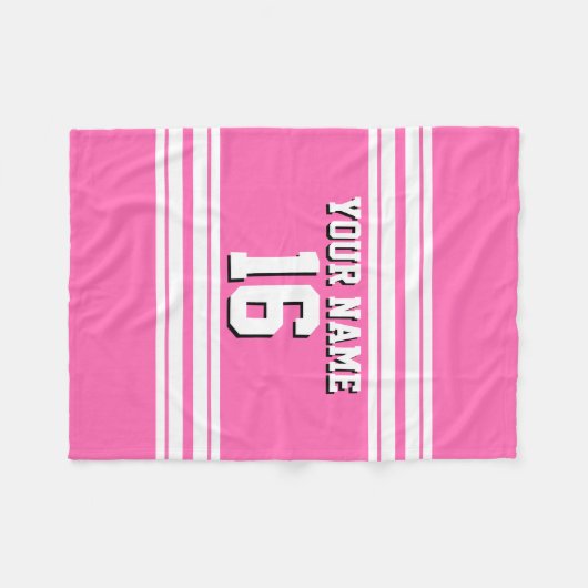 Hot Pink White Team Jersey Name Fleecedecke (Vorderseite (Horizontal))