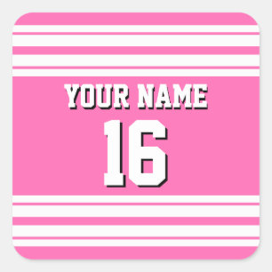 Hot Pink White Team Jersey Name Quadratischer Aufkleber