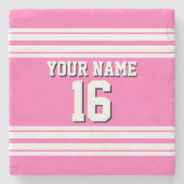 Hot Pink White Team Jersey Name Steinuntersetzer (Vorderseite)