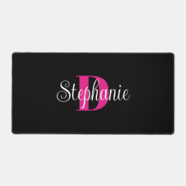 Hot Pink White und Black Niedlich Modern Monogram Schreibtischunterlage