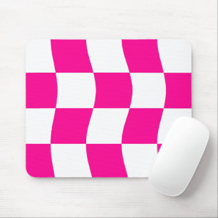 Hot Pink White Wavy Checkerboard Muster Mousepad