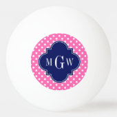 Hot Pink WhPolka Dots Navy Quarzfolie 3 Monogramm Tischtennisball (Vorderseite)