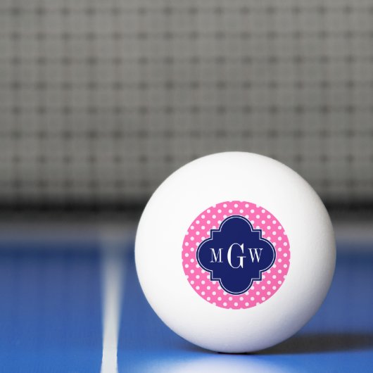 Hot Pink WhPolka Dots Navy Quarzfolie 3 Monogramm Tischtennisball (Netto)