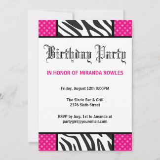 Hot Pink Wild Time Zebra Geburtstagsparty Einladun Einladung