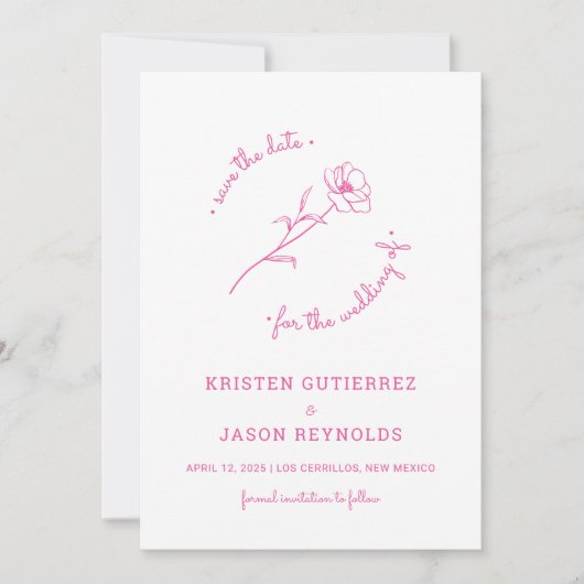 Hot Pink Wildblume Save the Date Einladung (Vorderseite)