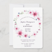 Hot Pink Wildblumen Wreath Giro Geburtstagsparty Einladung (Vorderseite)