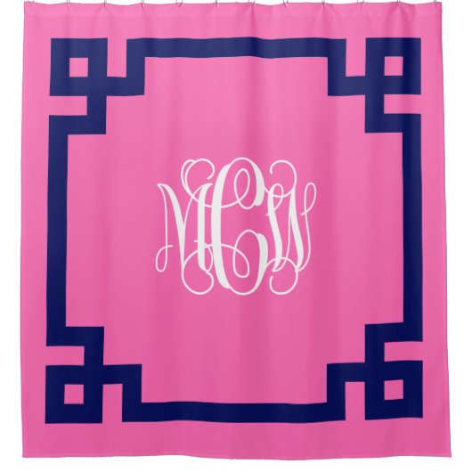 Hot Pink Wine Monogram DIY BG & Griechischer Tastr Duschvorhang (Vorderseite)
