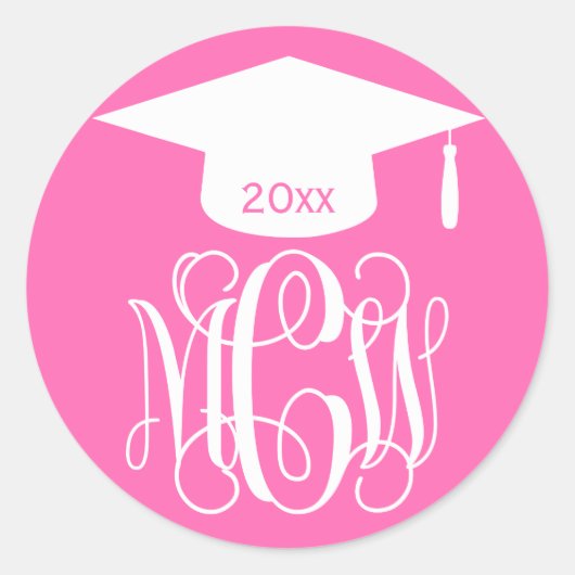 Hot Pink Wine Script Monogram Abschluss DIY BG Runder Aufkleber (Vorderseite)