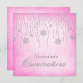 Hot Pink Winter Wonderland Schneeflocken Quinceane Einladung (Vorne/Hinten)