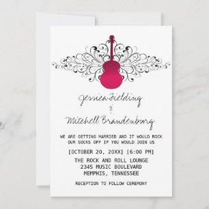 Hot Pink Wirbel Gitarre Hochzeitseinladung Einladung