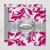 Hot Pink Wirbel Quinceanera Einladung (Vorne/Hinten)