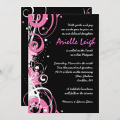 HOT PINK WIRBEL & STARS Bat Mitzvah Einladung (Vorne/Hinten)