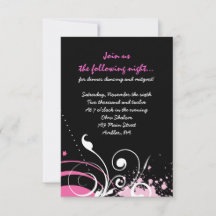 HOT PINK WIRBEL & STARS Bat Mitzvah Party Card