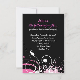 HOT PINK WIRBEL & STARS Bat Mitzvah Party Card Einladung