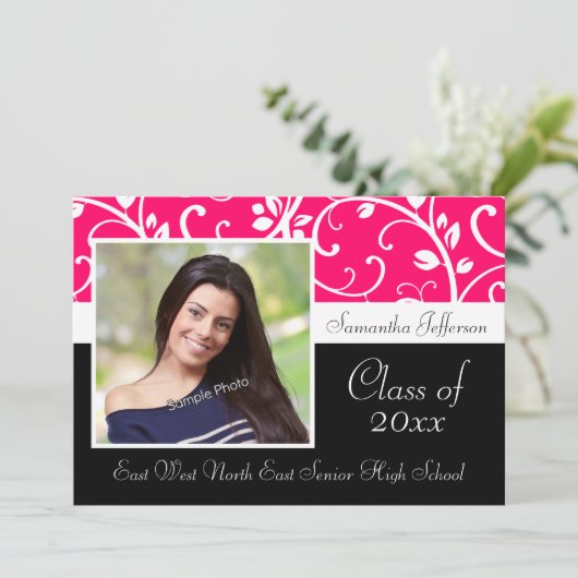 Hot Pink Wirbel Vine Foto Abschluss Ankündigung (Stehend Vorderseite)