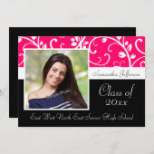 Hot Pink Wirbel Vine Foto Abschluss Ankündigung (Vorne/Hinten)