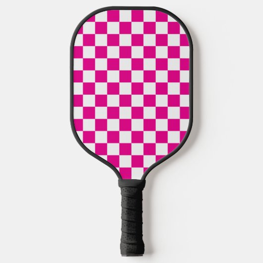Hot Pink with White Square Pattern with Name Pickleball Schläger (Vorderseite)