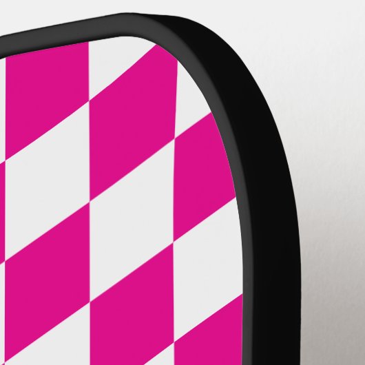 Hot Pink with White Square Pattern with Name Pickleball Schläger (Linke Seite)