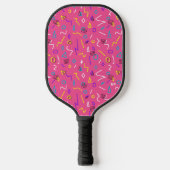 Hot Pink Yellow White Squiggles Pattern der 1980er Pickleball Schläger (Vorderseite)