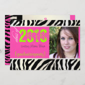 Hot Pink Zebra Abschluss Foto Einladung (Vorne/Hinten)