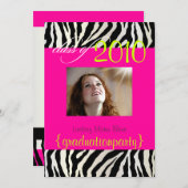 Hot Pink Zebra Abschluss Foto Einladung (Vorne/Hinten)