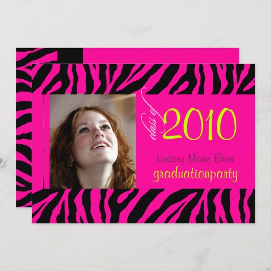 Hot Pink Zebra Abschluss Foto Einladung (Vorne/Hinten)