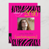 Hot Pink Zebra Abschluss Foto Einladung (Vorne/Hinten)