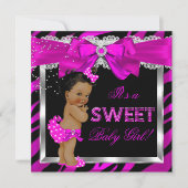 Hot Pink Zebra Baby Shower Girl Afroamerikaner Einladung (Vorderseite)