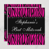 Hot Pink Zebra Diamonds Bat Mitzvah Einladung (Vorne/Hinten)