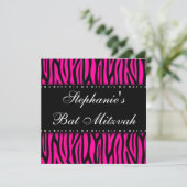 Hot Pink Zebra Diamonds Bat Mitzvah Einladung (Stehend Vorderseite)