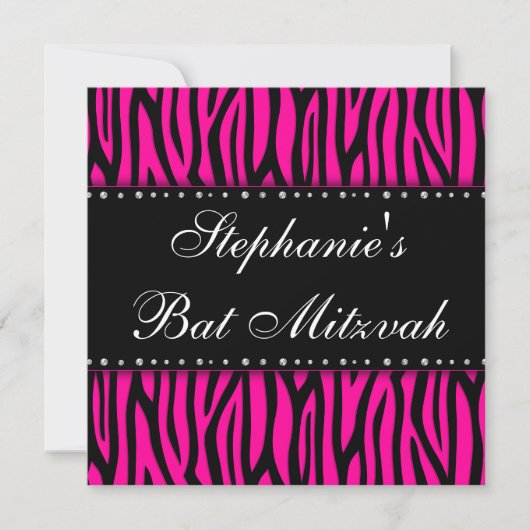 Hot Pink Zebra Diamonds Bat Mitzvah Einladung (Vorderseite)