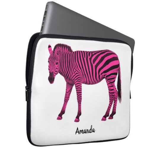 Hot Pink Zebra Electronics Bag mit Ihrem Namen Laptopschutzhülle (Vorne Rechts)